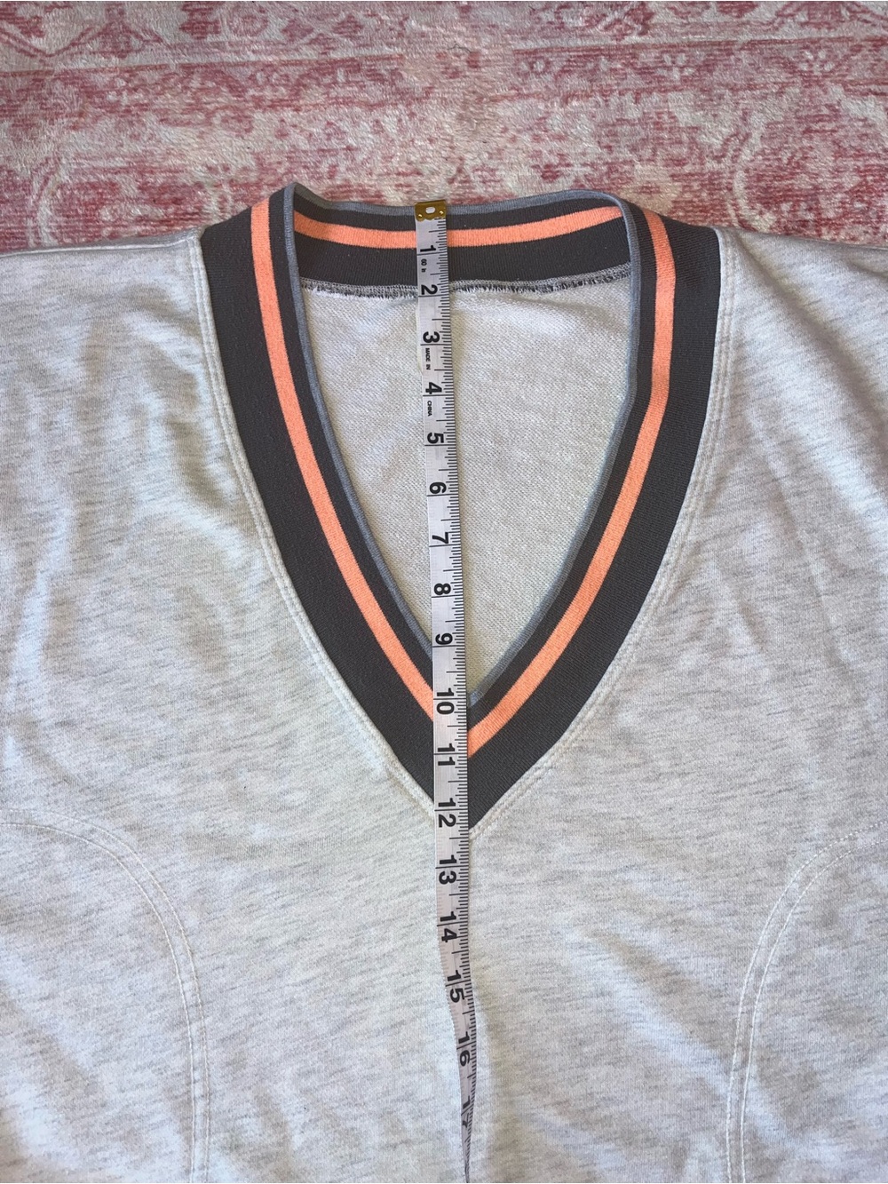 FP Movement by Free People Gray V-Neck Cropped Pullover with Gray and Coral Trim - Picture 11 of 13